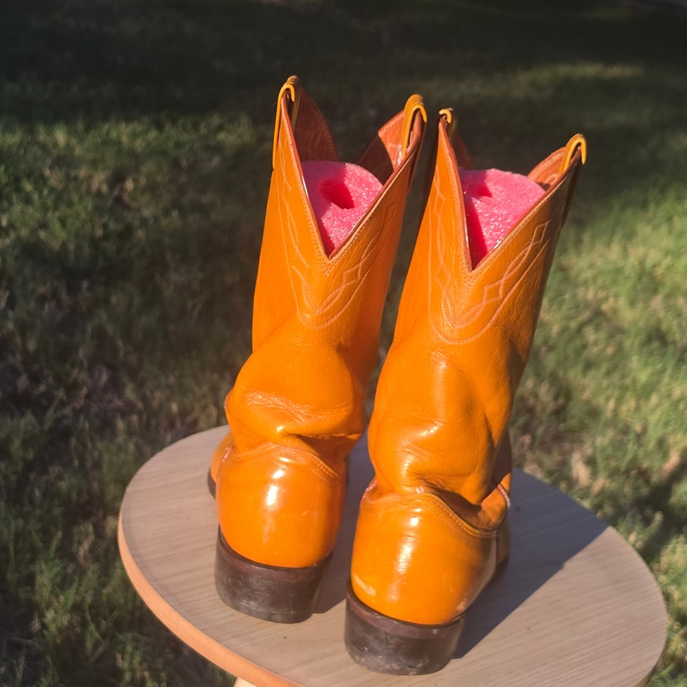 Nocona Orange Leather Cowboy Boots Western Pointed Toe Mid Calf Mens - Picture 5 of 11